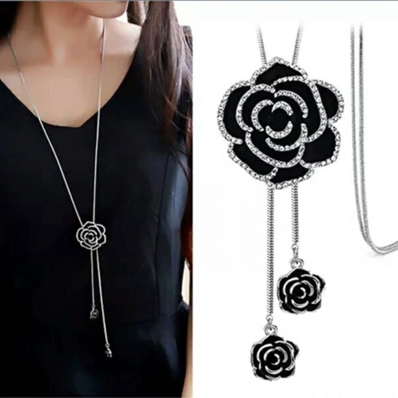 💙💎GRATEFUL💙MAKER💎💙 Jewelry - NEW💙💎GORGEOUS🖤BLACK🌹ROSE🖤PAVE CZ NECKLACE💎💙